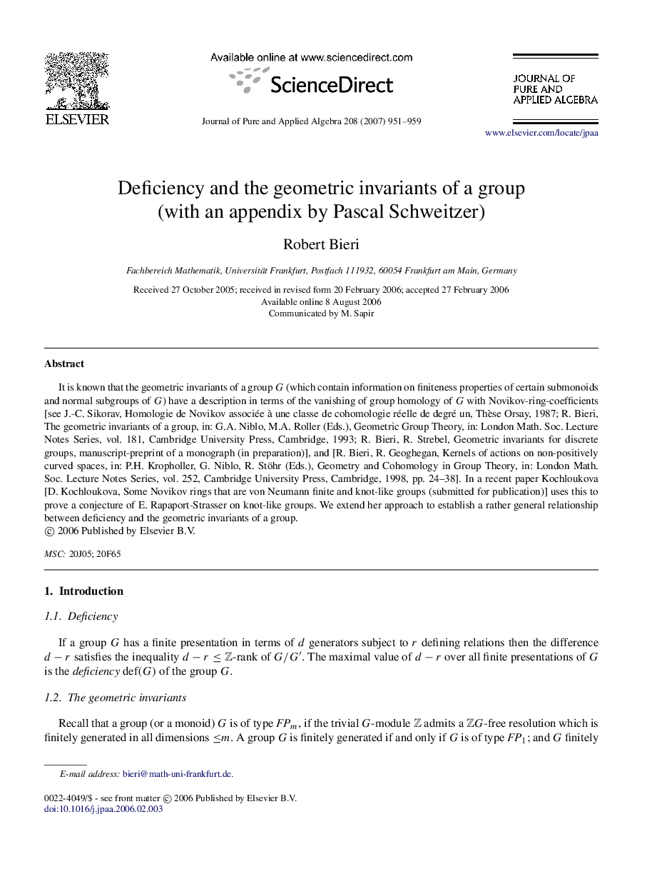 Deficiency and the geometric invariants of a group (with an appendix by Pascal Schweitzer)