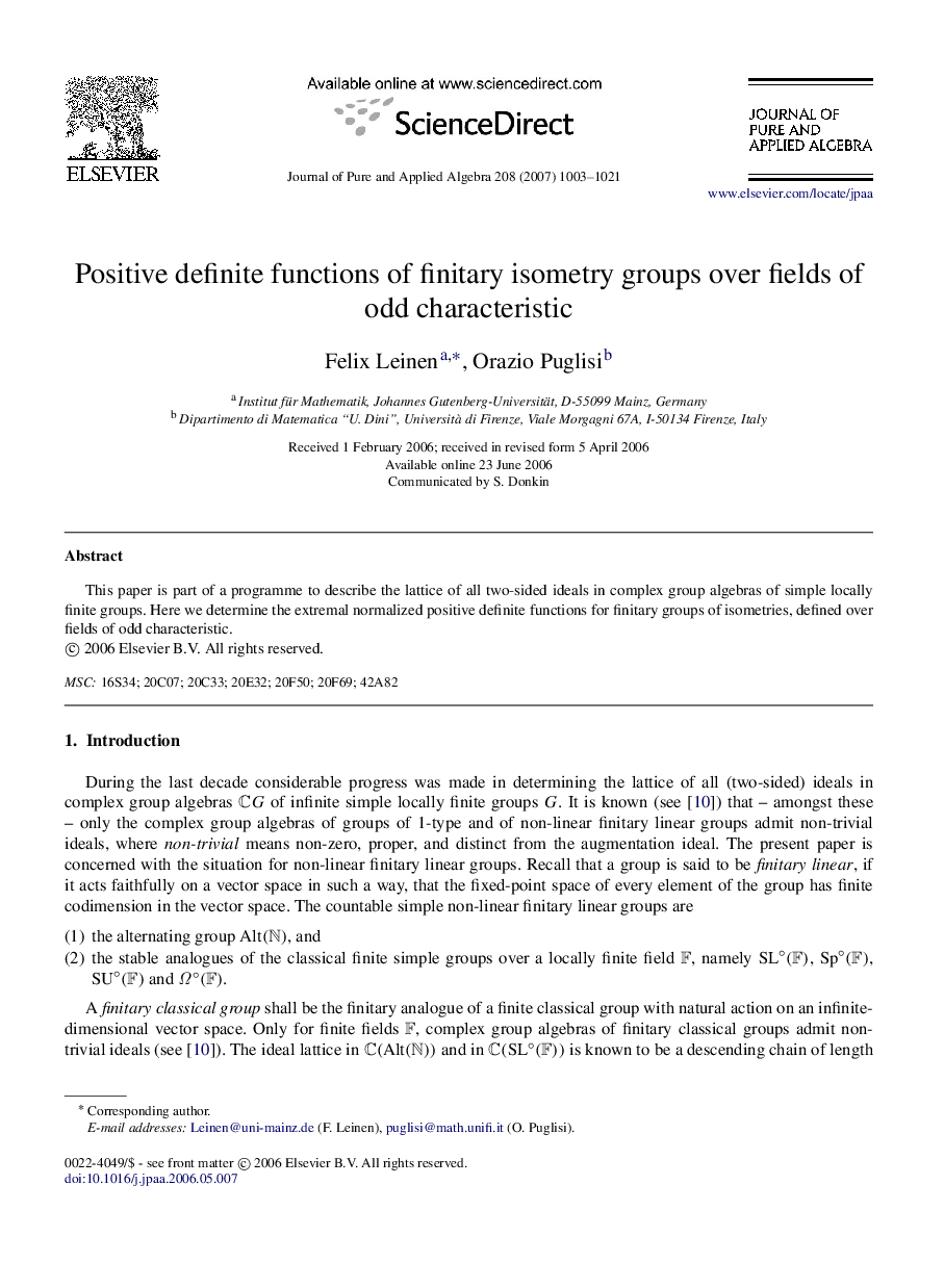 Positive definite functions of finitary isometry groups over fields of odd characteristic