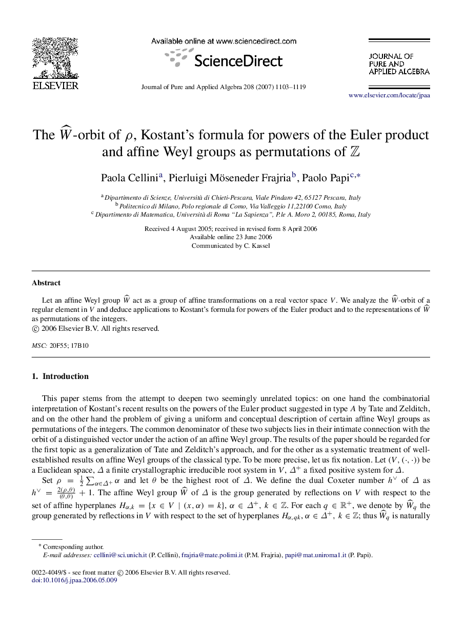 The Ŵ-orbit of ρρ, Kostant’s formula for powers of the Euler product and affine Weyl groups as permutations of ZZ