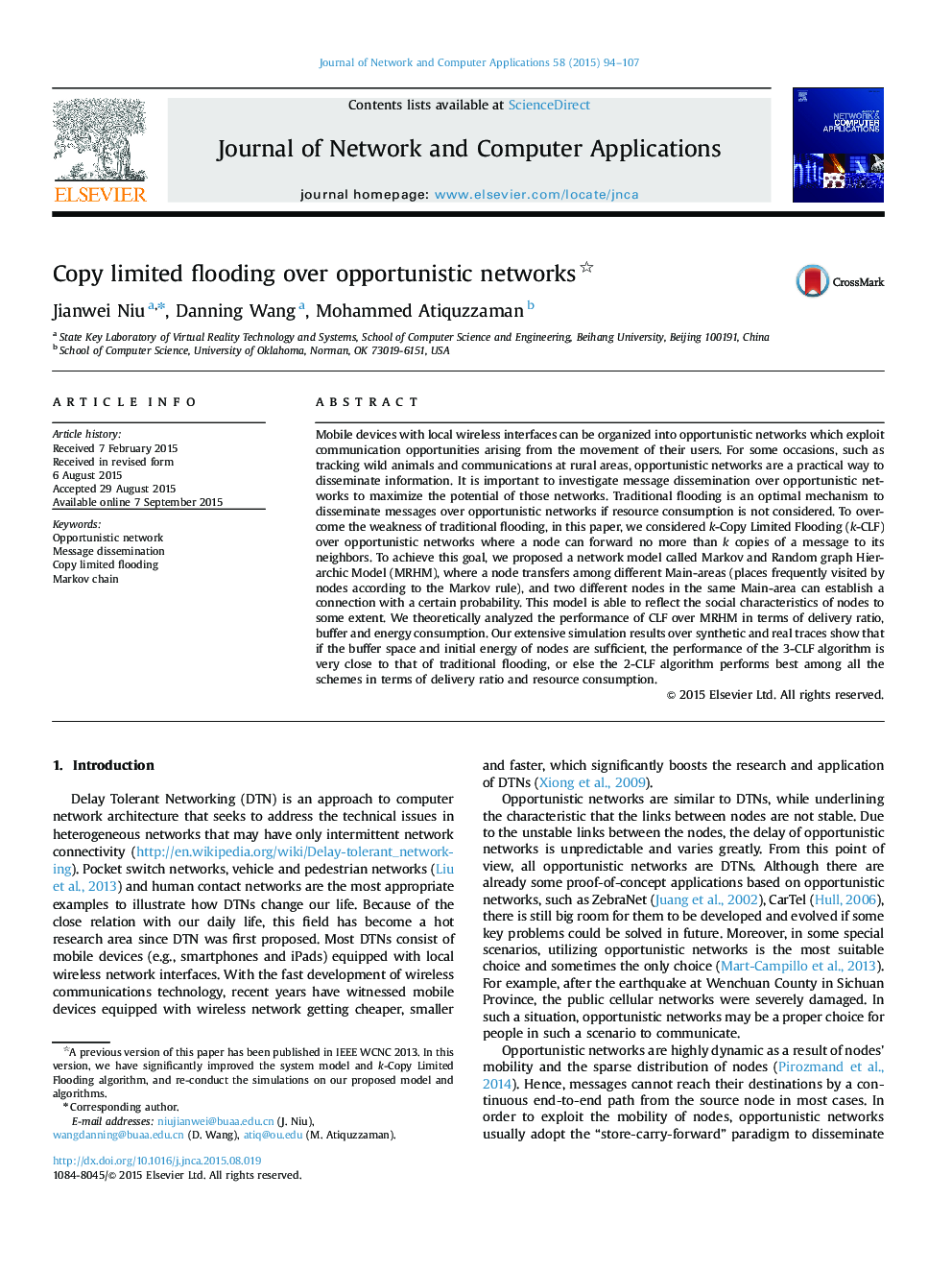 Copy limited flooding over opportunistic networks 