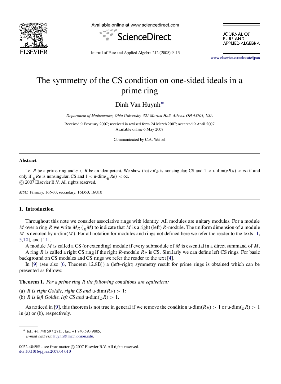 The symmetry of the CS condition on one-sided ideals in a prime ring