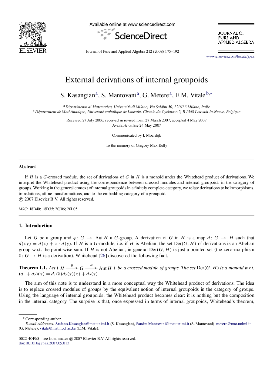 External derivations of internal groupoids