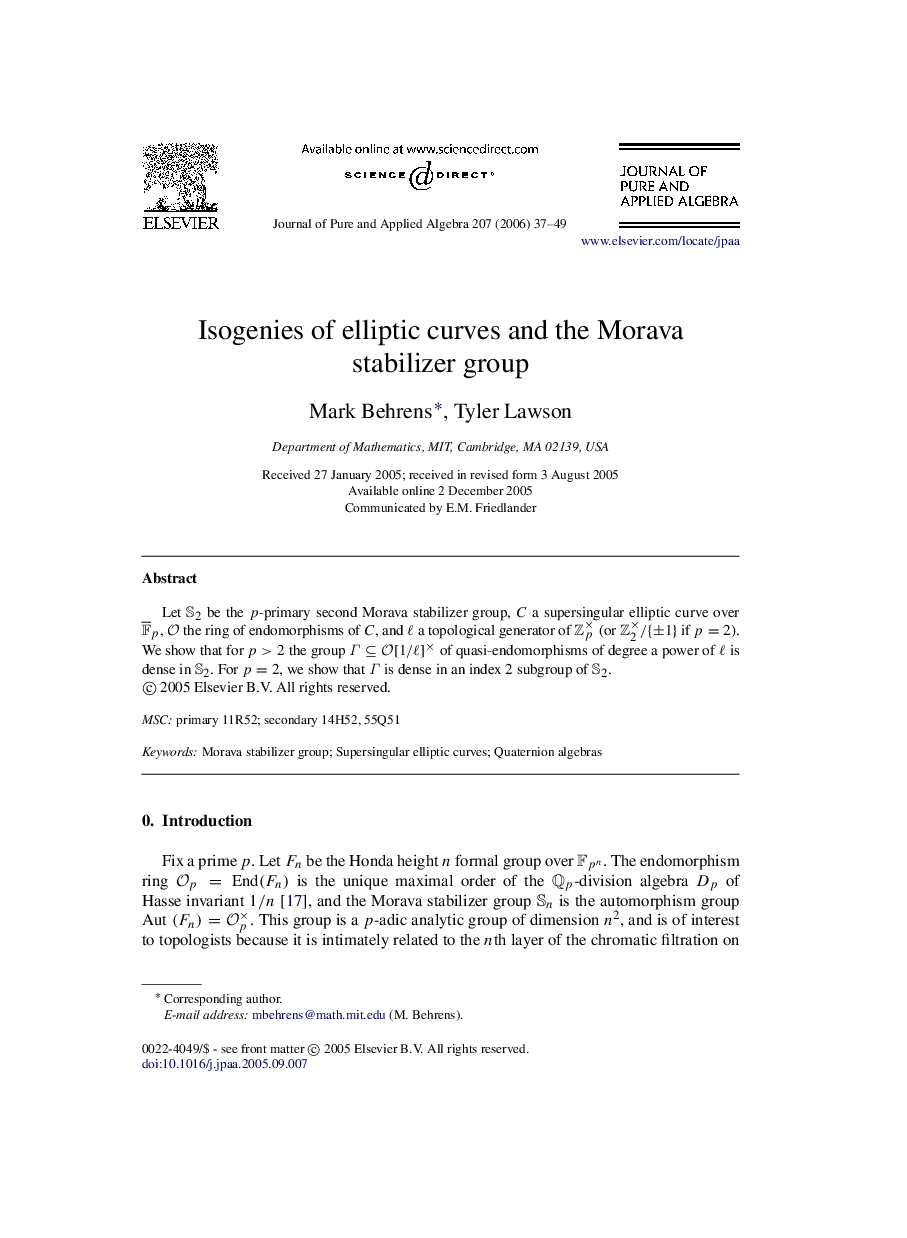 Isogenies of elliptic curves and the Morava stabilizer group