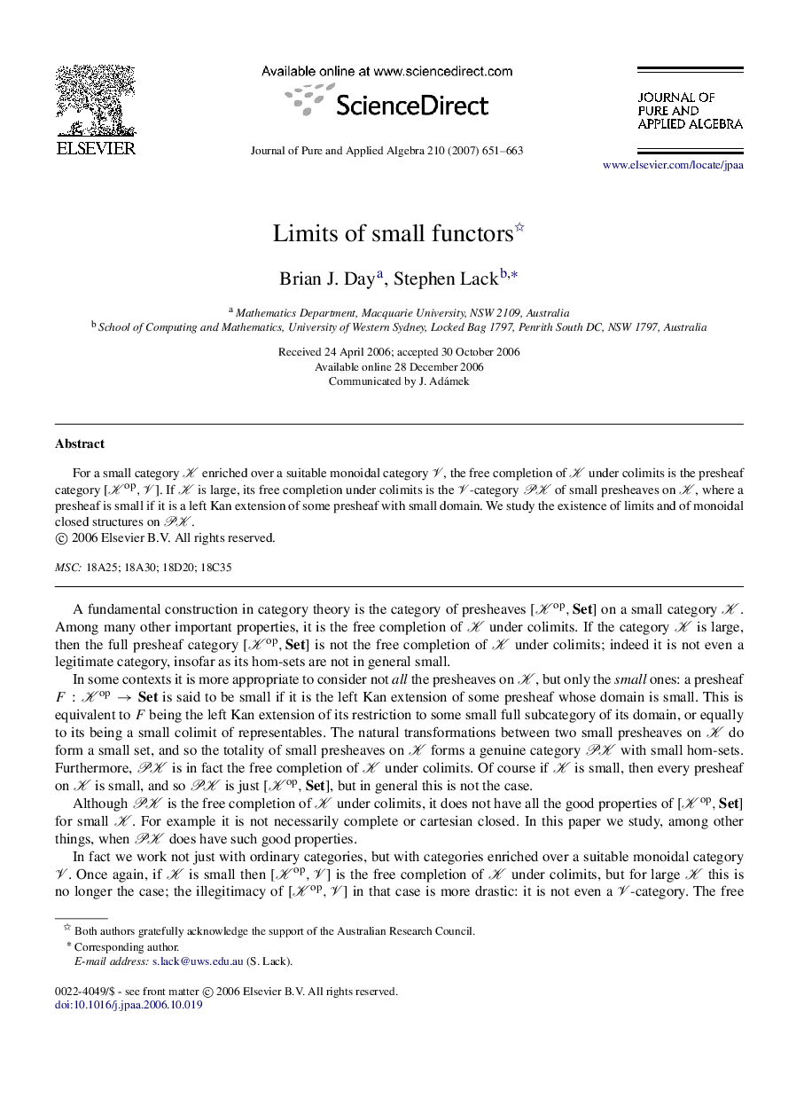 Limits of small functors 