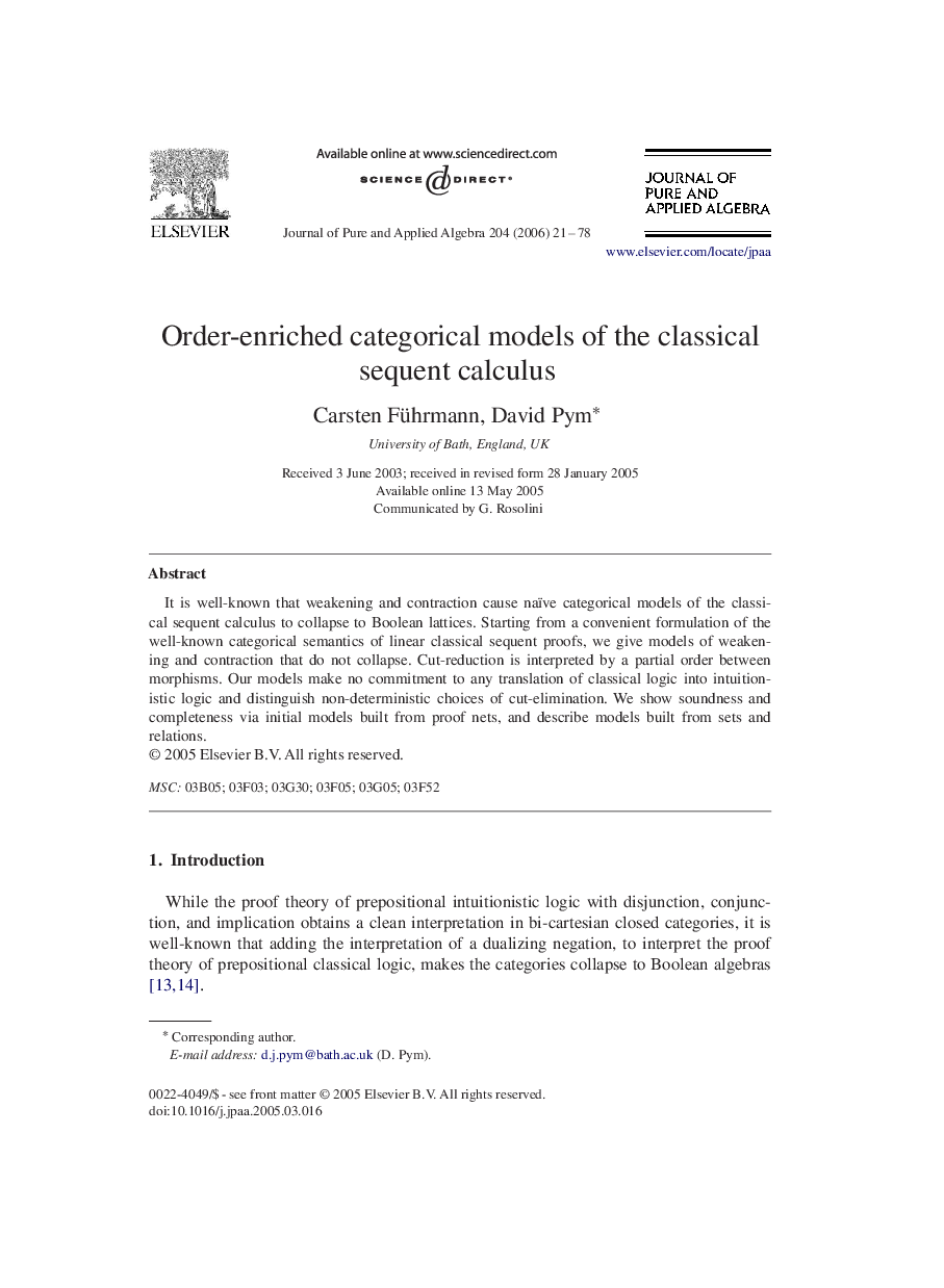 Order-enriched categorical models of the classical sequent calculus