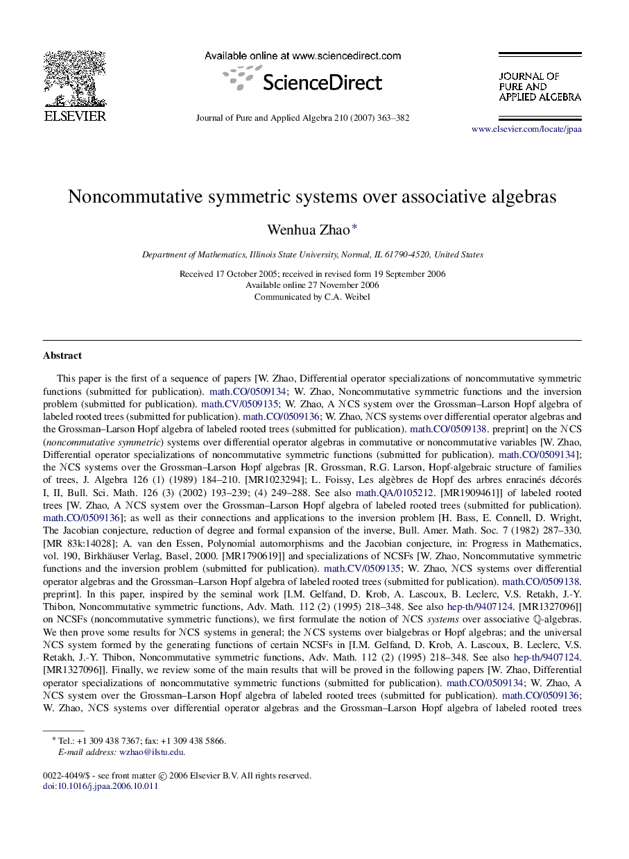 Noncommutative symmetric systems over associative algebras