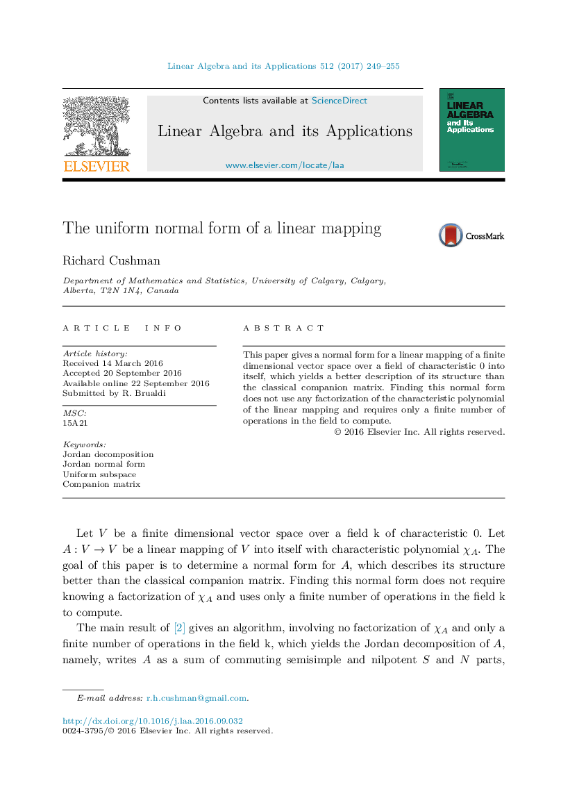 The uniform normal form of a linear mapping