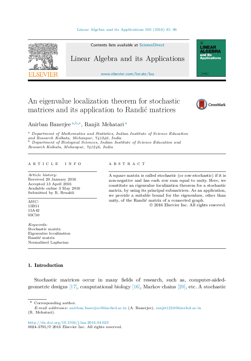 An eigenvalue localization theorem for stochastic matrices and its application to Randić matrices