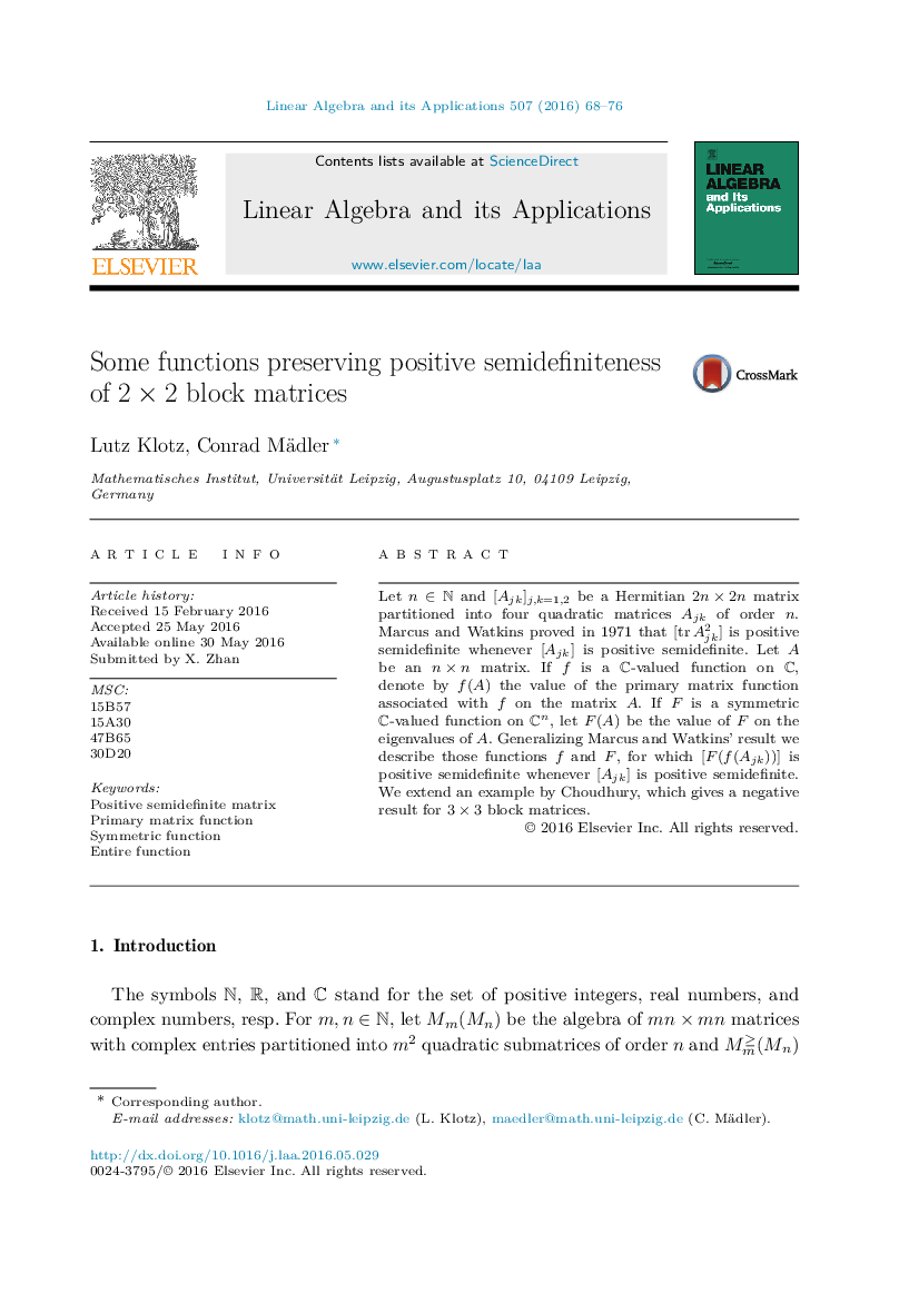 Some functions preserving positive semidefiniteness of 2 × 2 block matrices