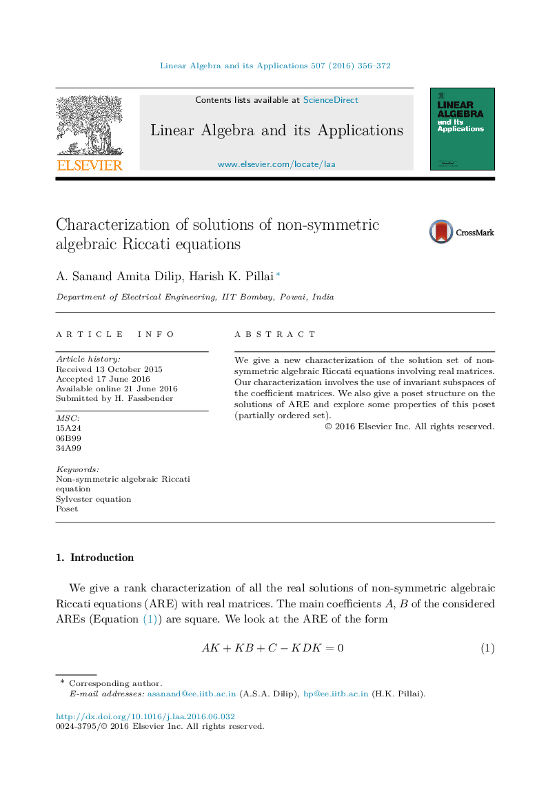 Characterization of solutions of non-symmetric algebraic Riccati equations