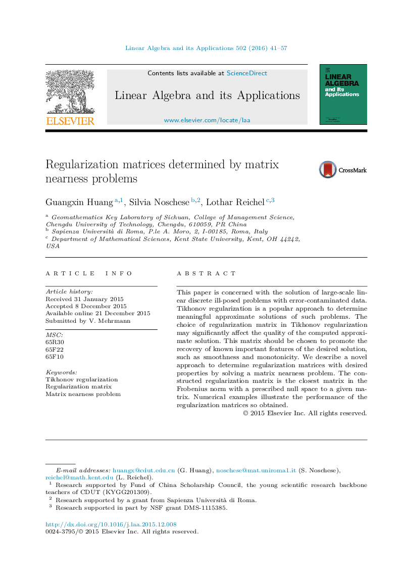 Regularization matrices determined by matrix nearness problems