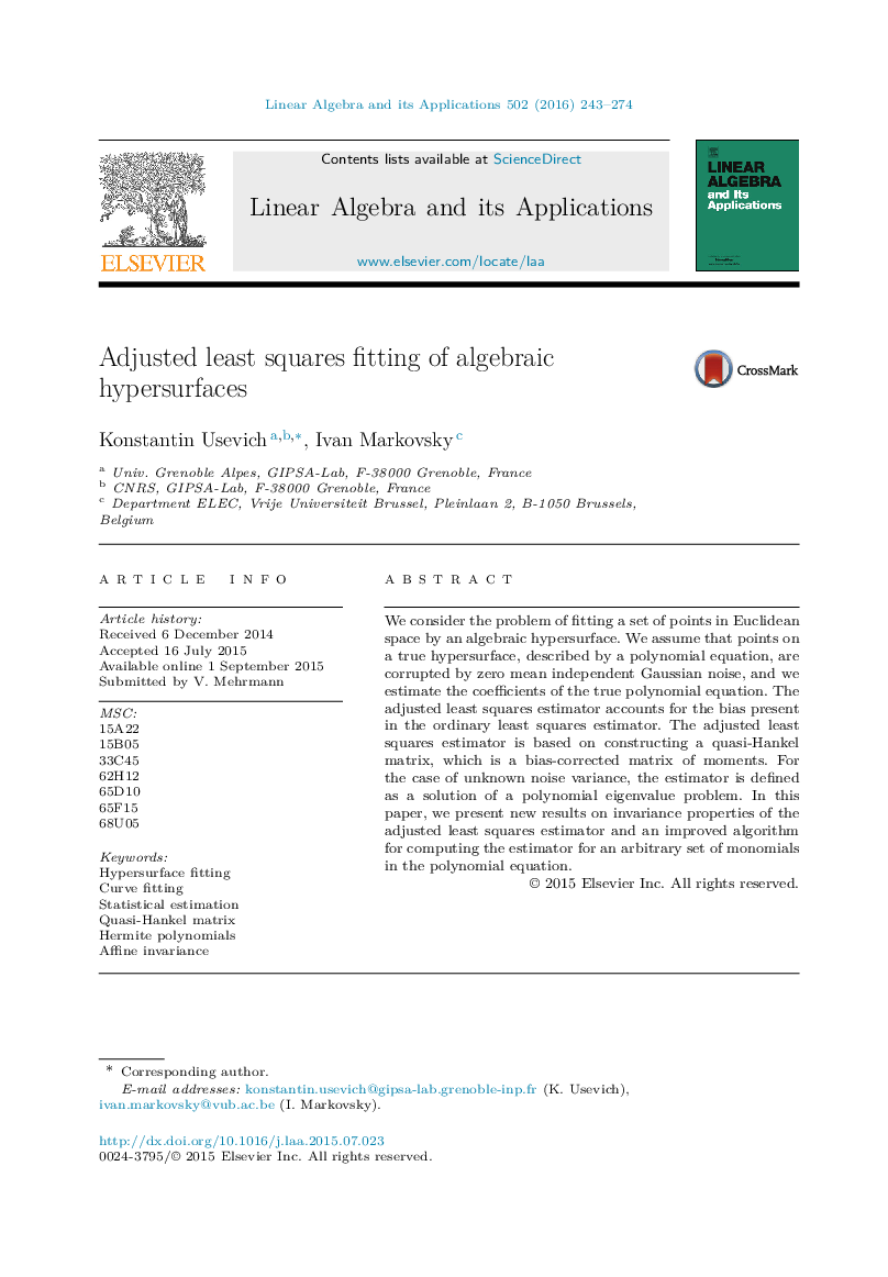 Adjusted least squares fitting of algebraic hypersurfaces