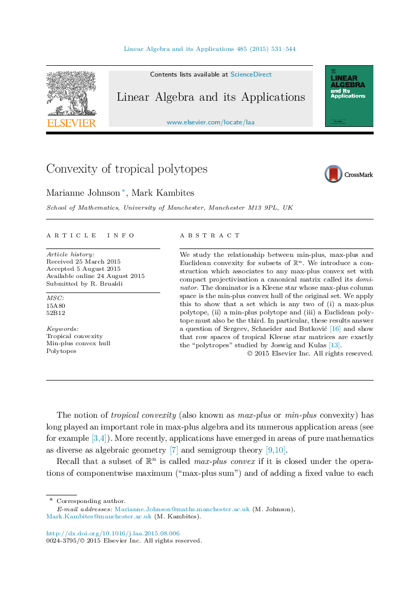 Convexity of tropical polytopes