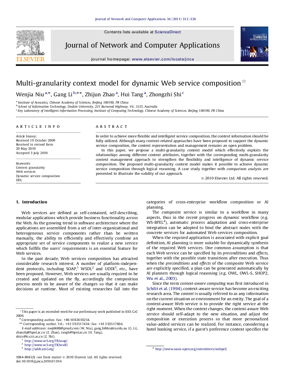 Multi-granularity context model for dynamic Web service composition 