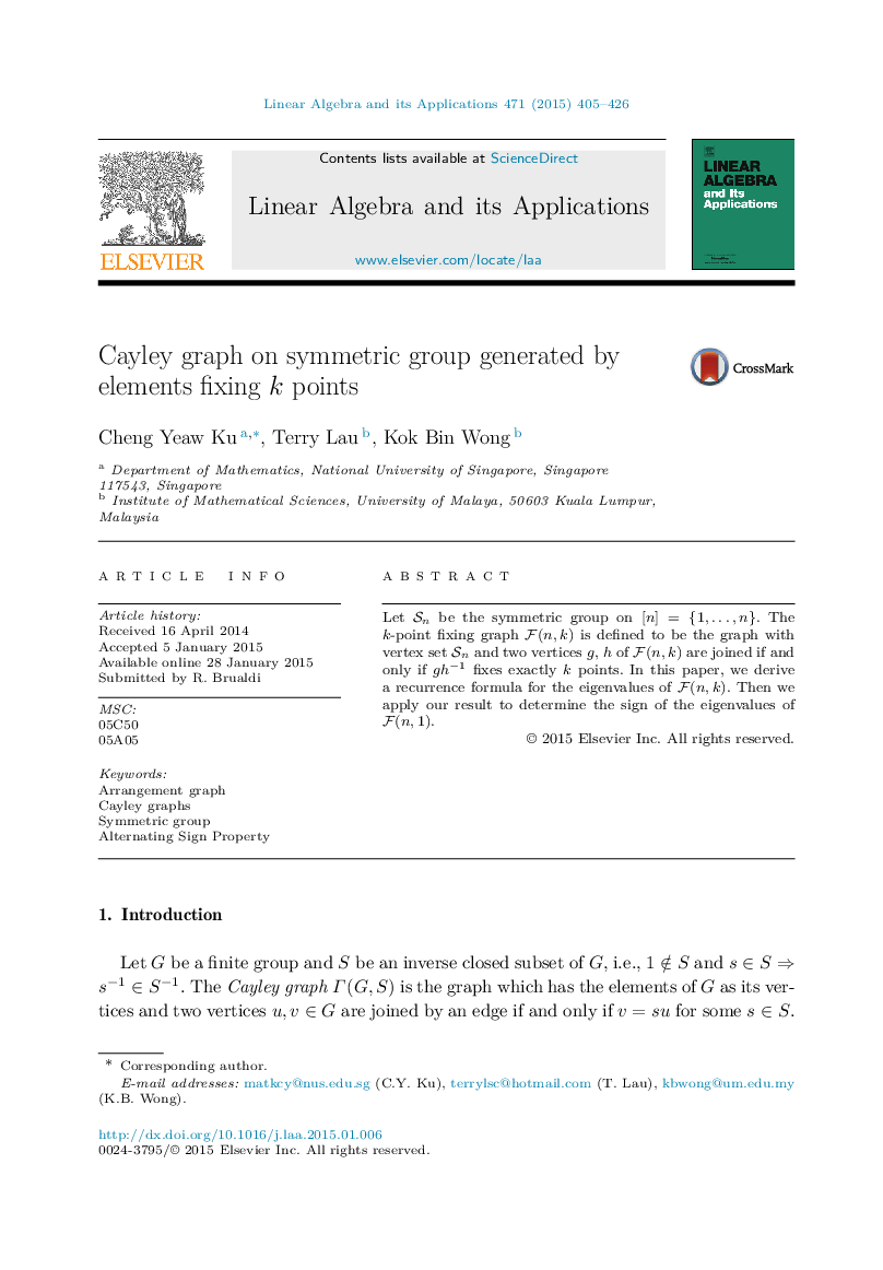 Cayley graph on symmetric group generated by elements fixing k points