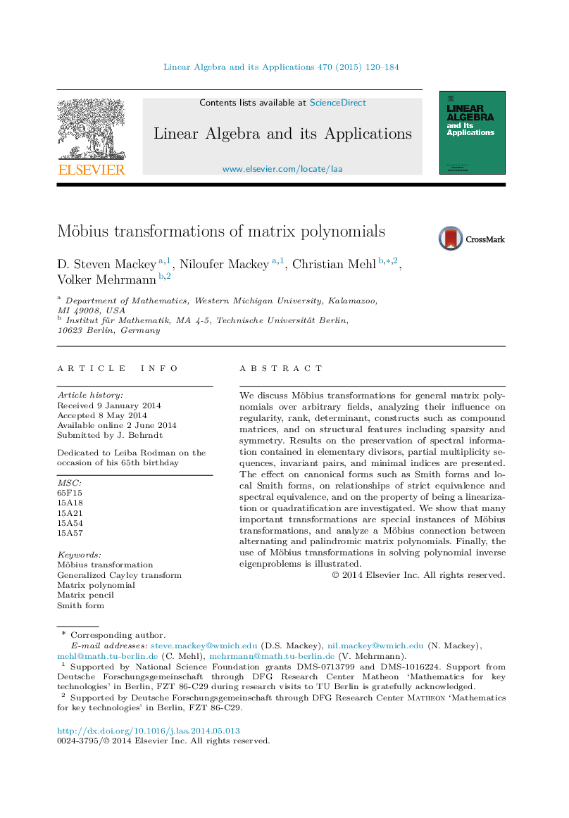 Möbius transformations of matrix polynomials