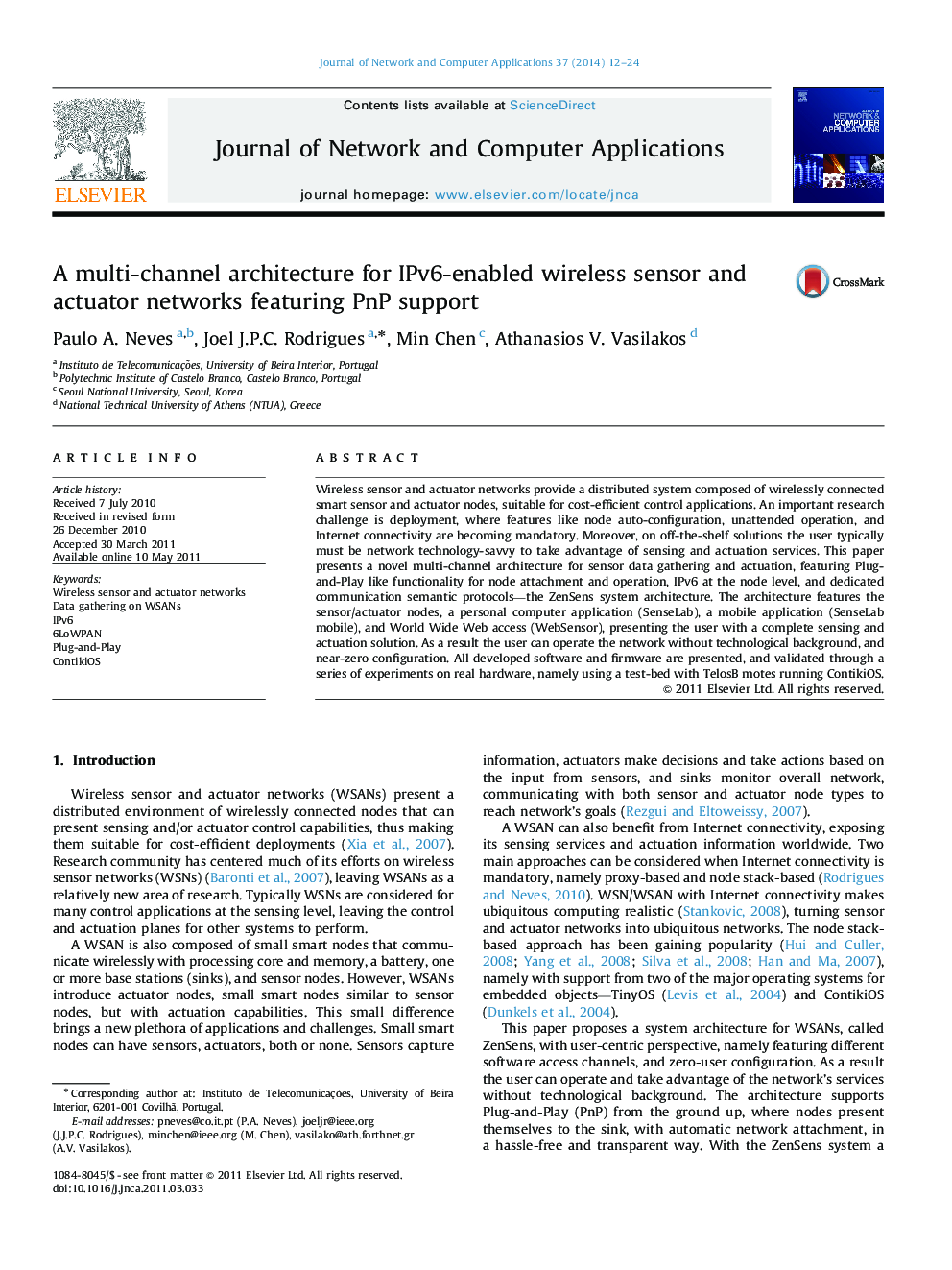 A multi-channel architecture for IPv6-enabled wireless sensor and actuator networks featuring PnP support