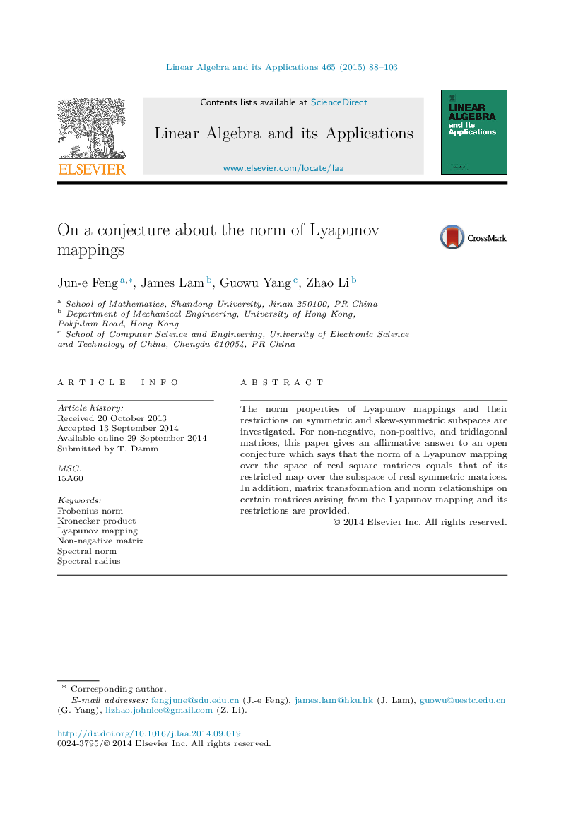 On a conjecture about the norm of Lyapunov mappings