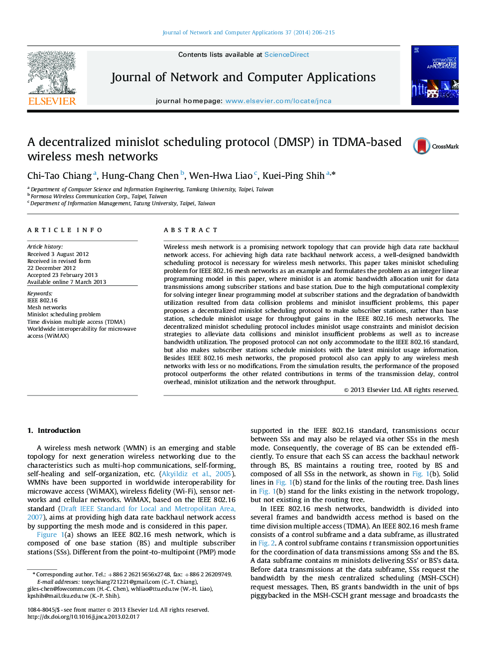 A decentralized minislot scheduling protocol (DMSP) in TDMA-based wireless mesh networks