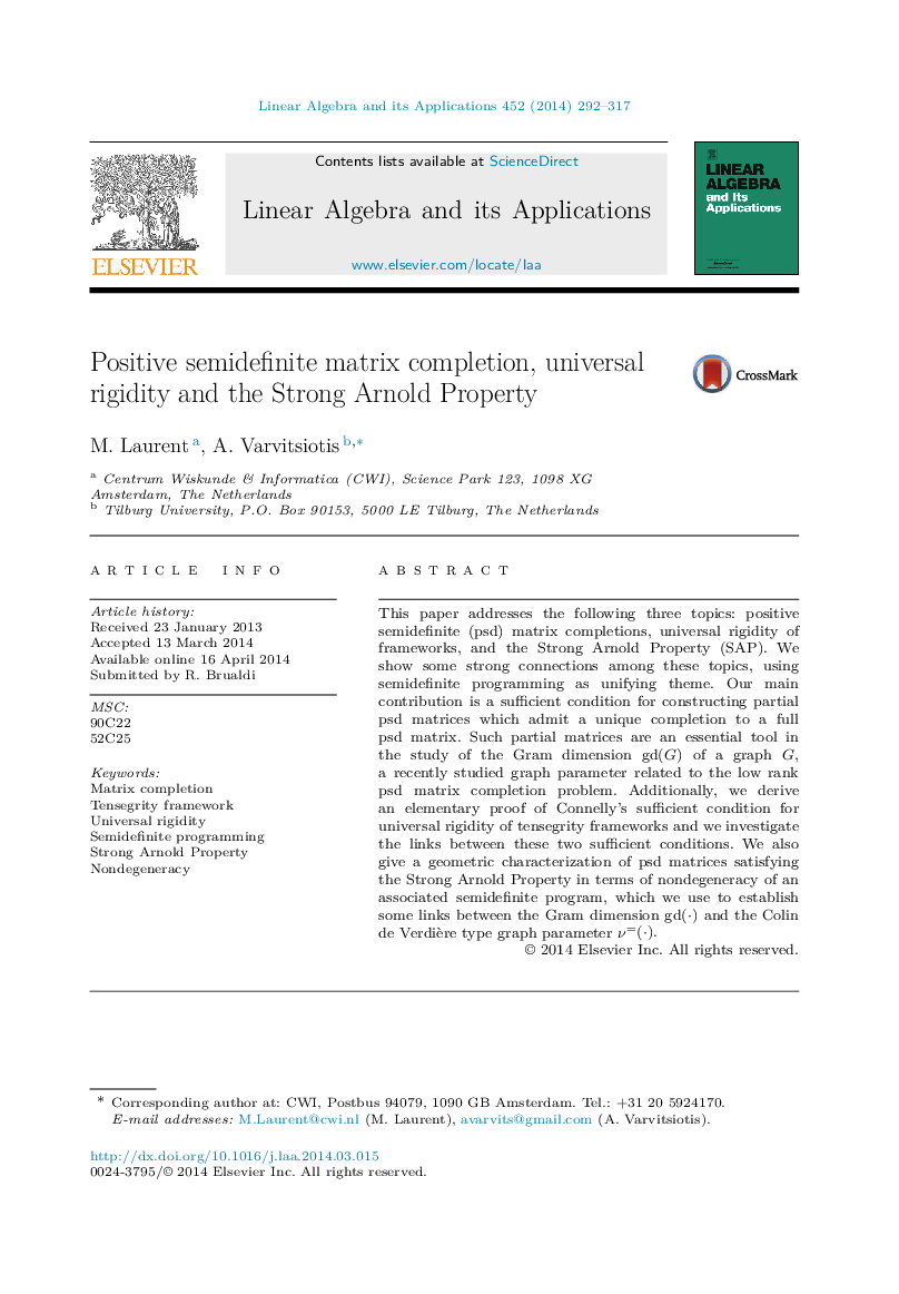 Positive semidefinite matrix completion, universal rigidity and the Strong Arnold Property