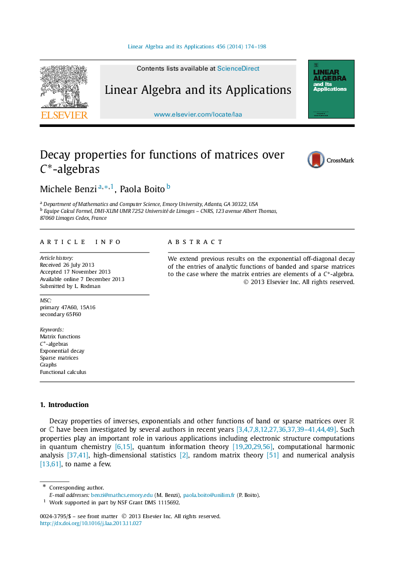 Decay properties for functions of matrices over C⁎C⁎-algebras