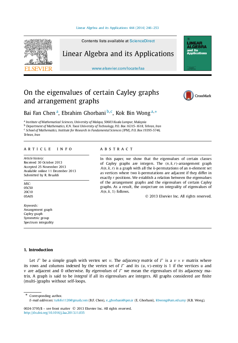 On the eigenvalues of certain Cayley graphs and arrangement graphs