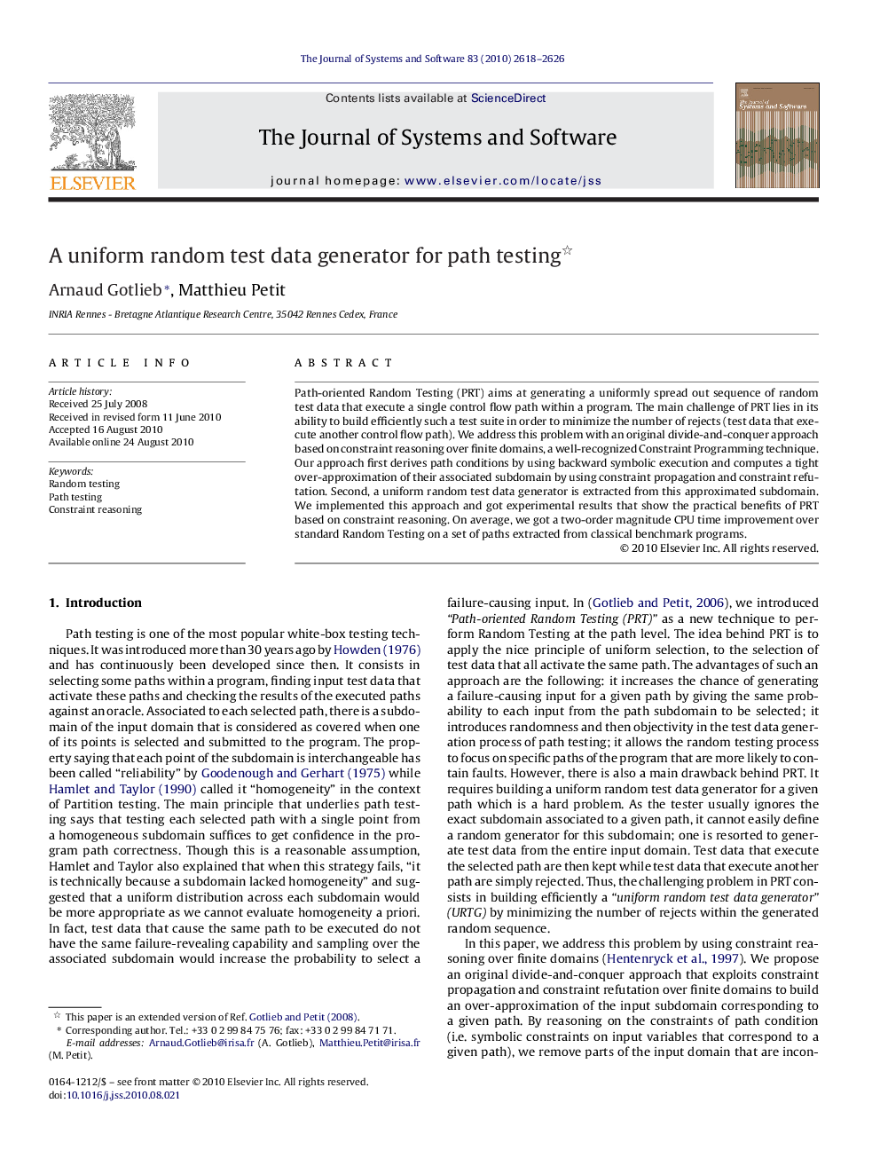 A uniform random test data generator for path testing 