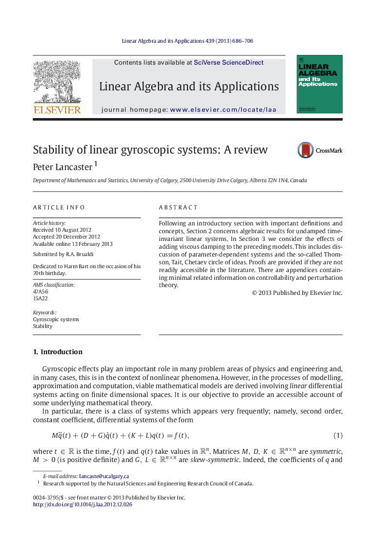 Stability of linear gyroscopic systems: A review