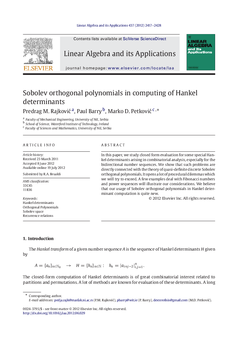 Sobolev orthogonal polynomials in computing of Hankel determinants