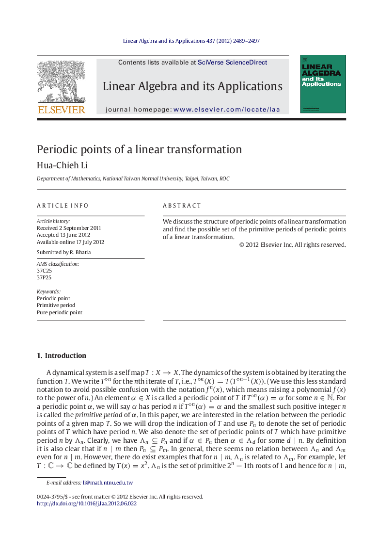 Periodic points of a linear transformation