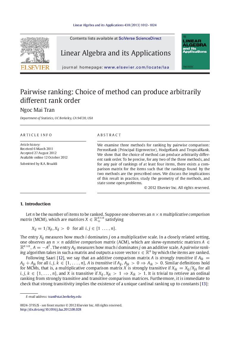 Pairwise ranking: Choice of method can produce arbitrarily different rank order