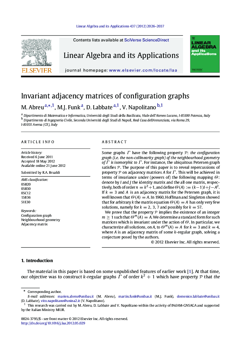 Invariant adjacency matrices of configuration graphs