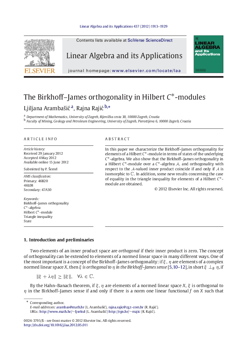 The Birkhoff–James orthogonality in Hilbert C∗-modules
