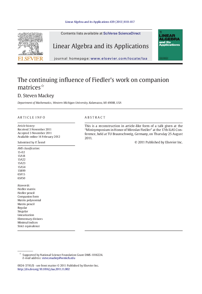 The continuing influence of Fiedler’s work on companion matrices 