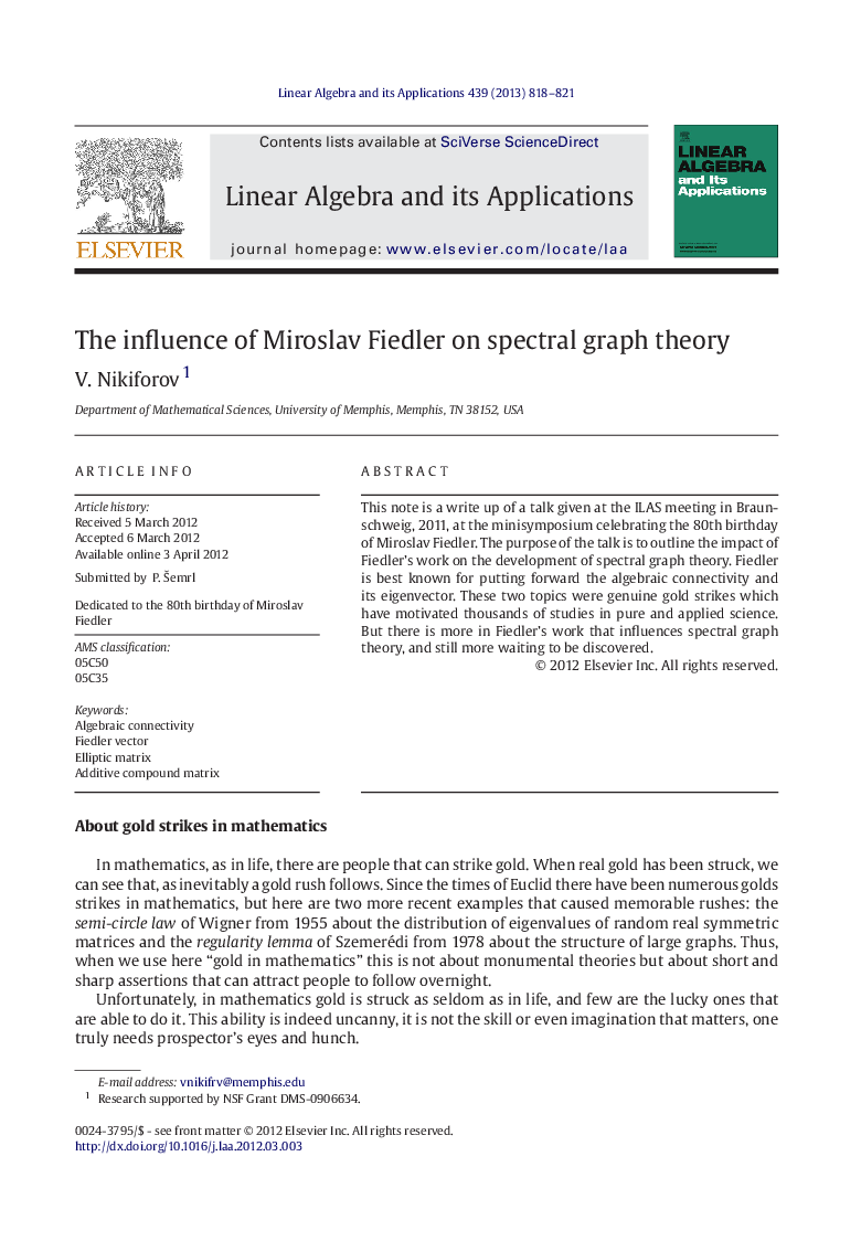 The influence of Miroslav Fiedler on spectral graph theory