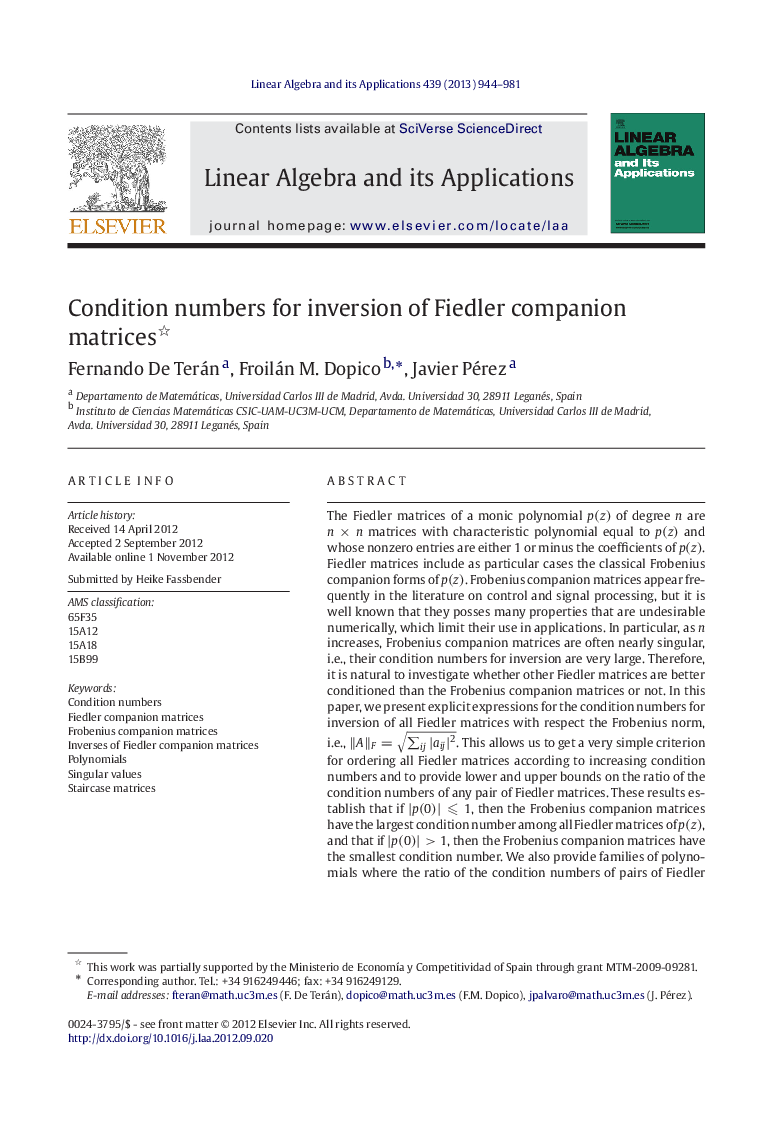 Condition numbers for inversion of Fiedler companion matrices 