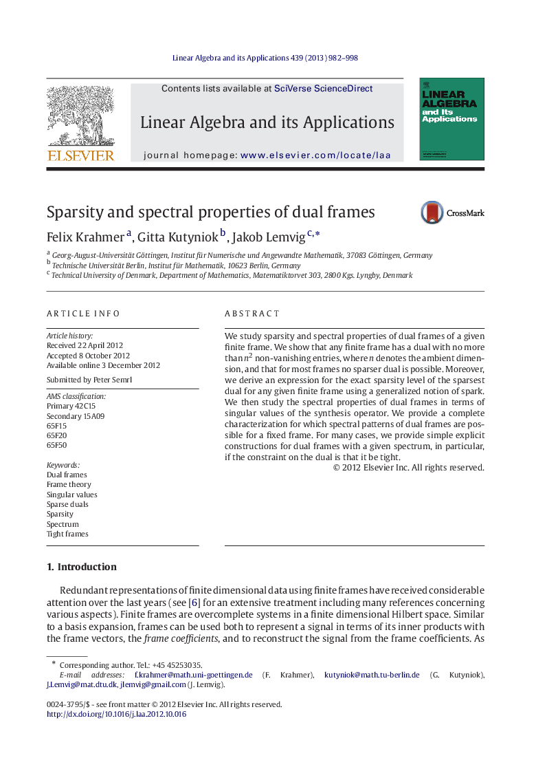 Sparsity and spectral properties of dual frames