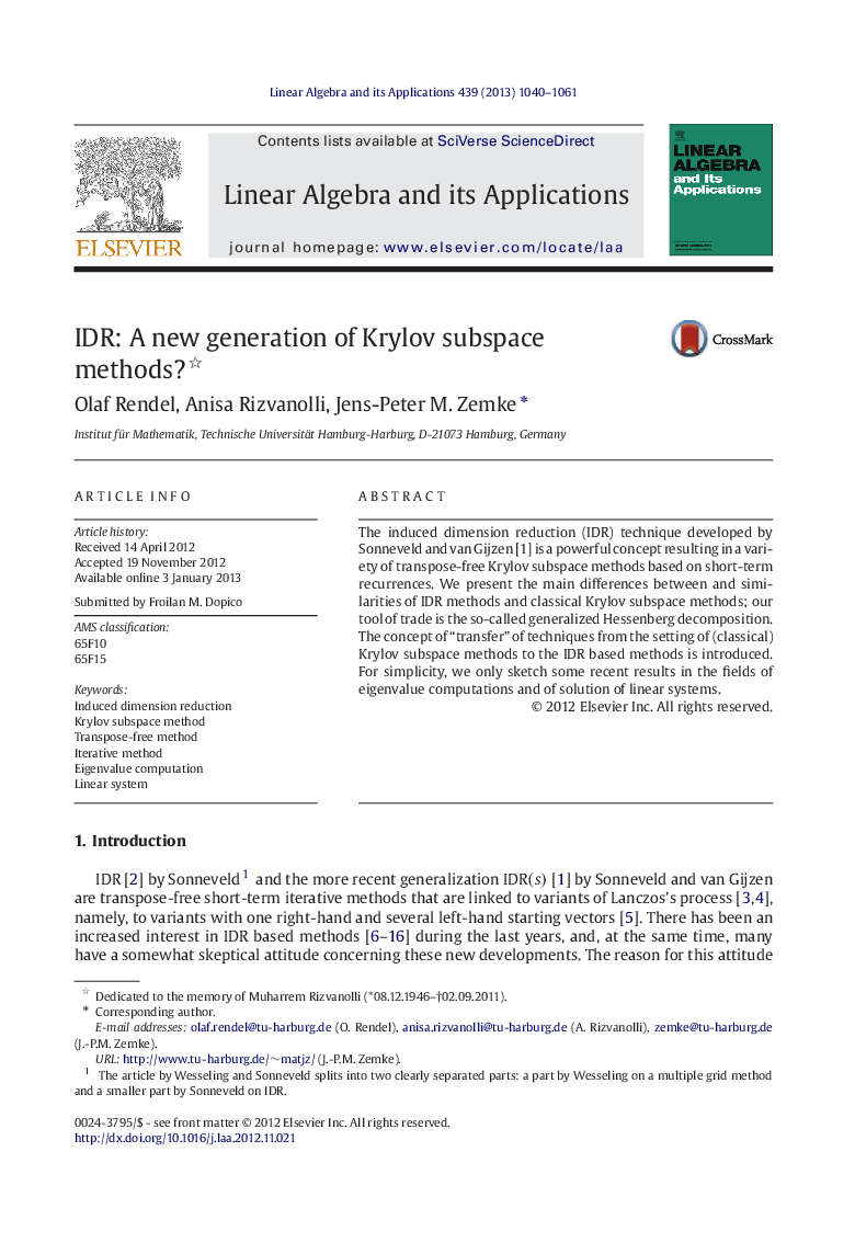 IDR: A new generation of Krylov subspace methods?