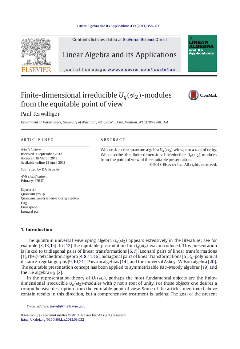 Finite-dimensional irreducible Uq(sl2)-modules from the equitable point of view