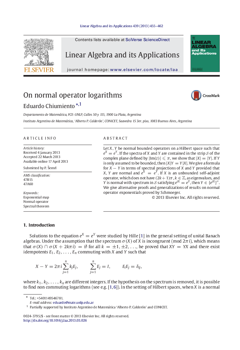 On normal operator logarithms
