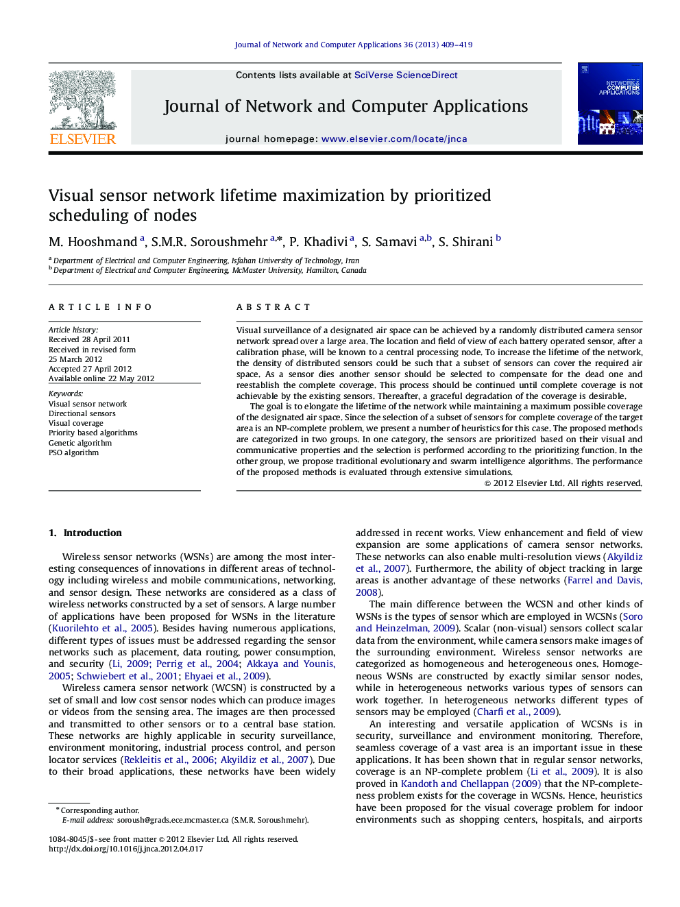 Visual sensor network lifetime maximization by prioritized scheduling of nodes