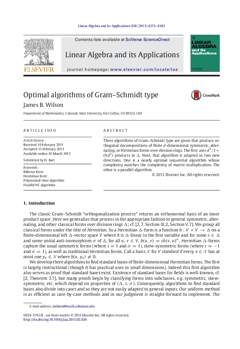 Optimal algorithms of Gram–Schmidt type