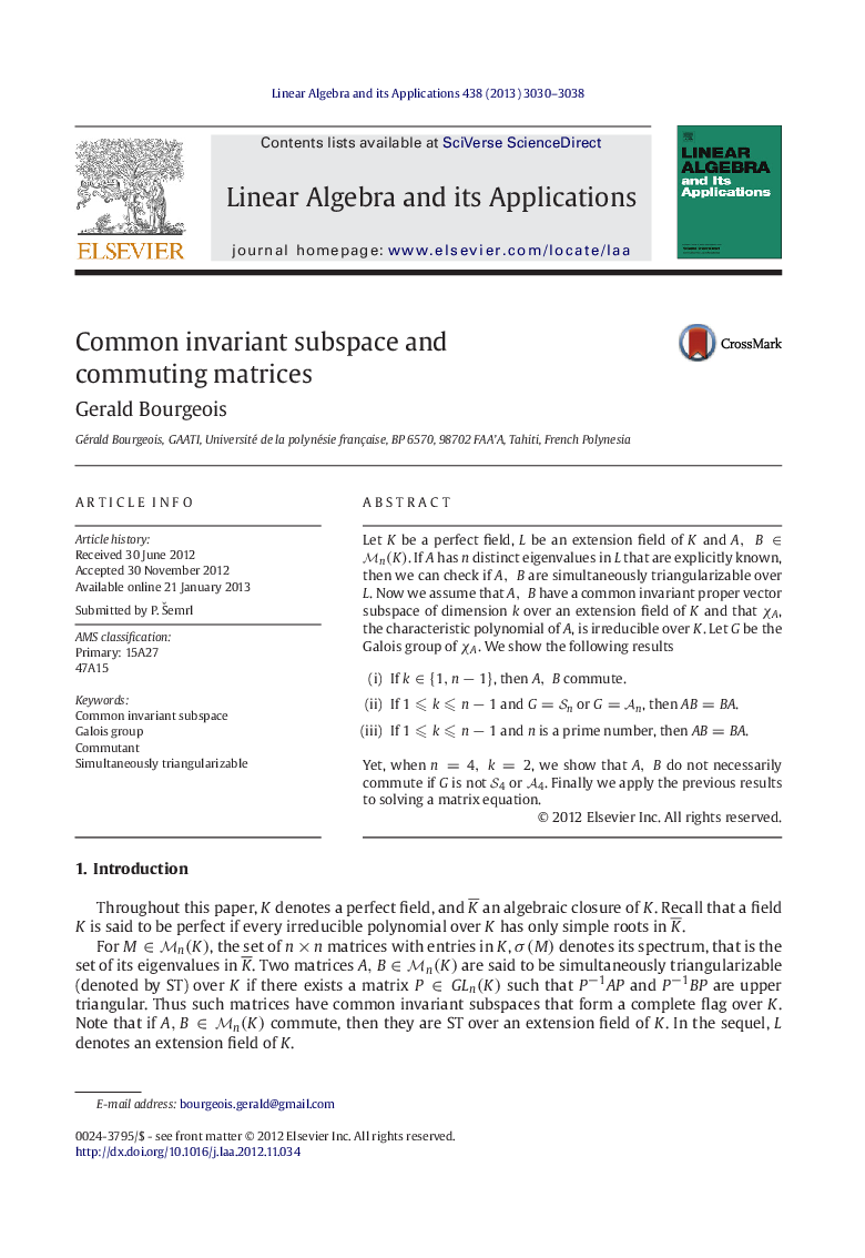 Common invariant subspace and commuting matrices