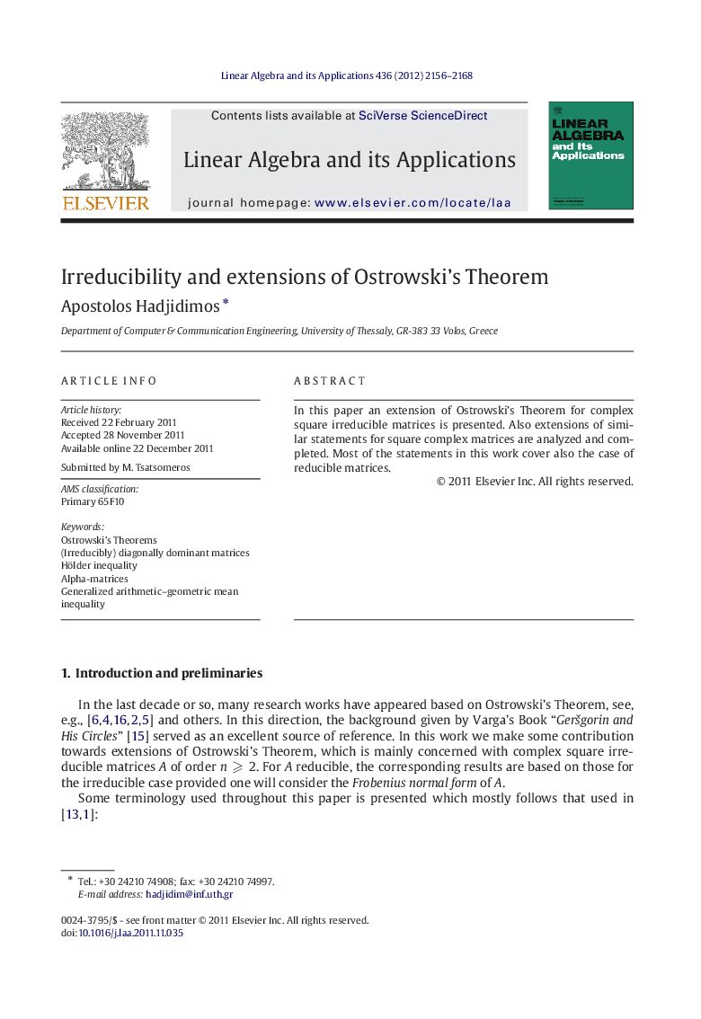 Irreducibility and extensions of Ostrowski’s Theorem