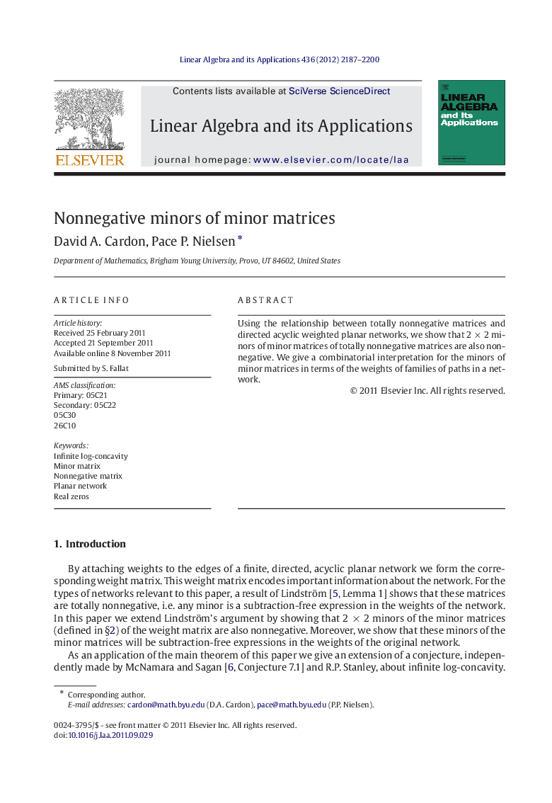 Nonnegative minors of minor matrices