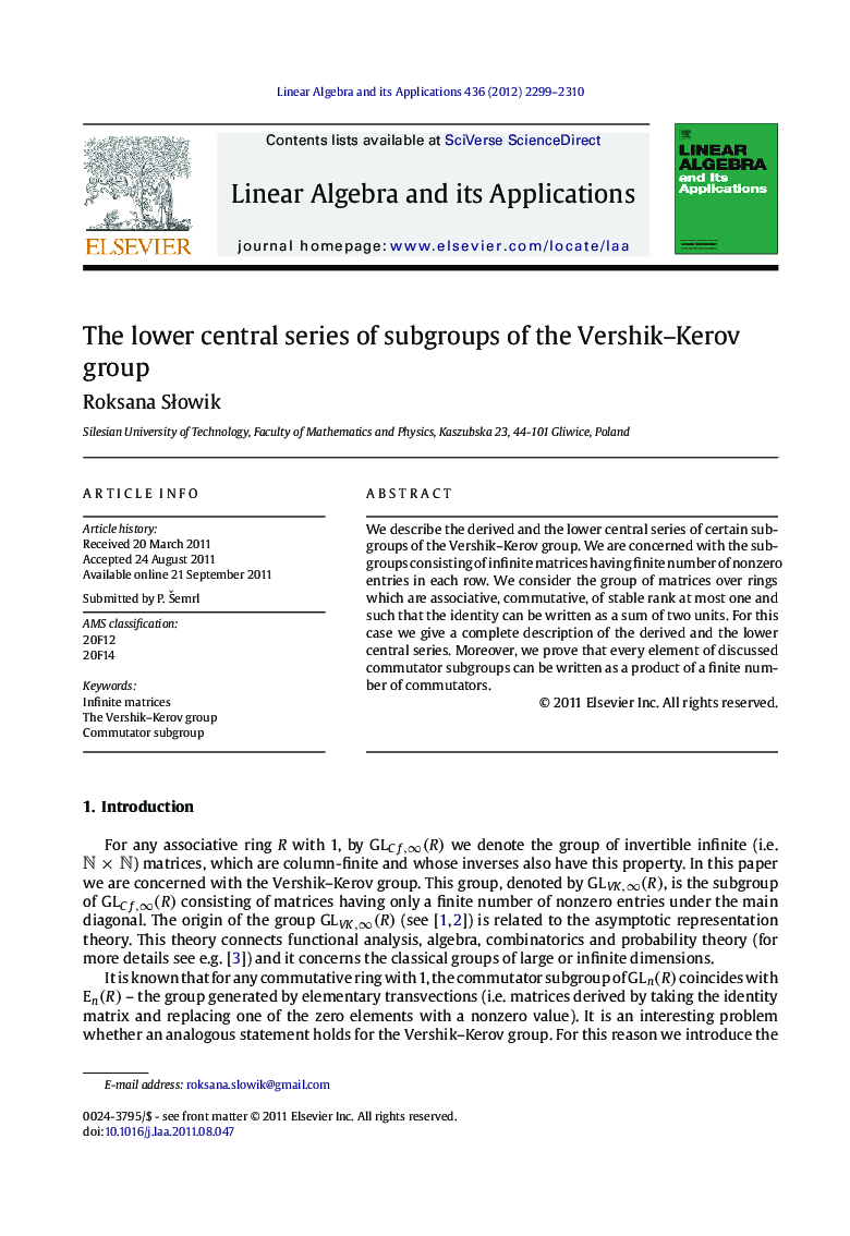 The lower central series of subgroups of the Vershik–Kerov group