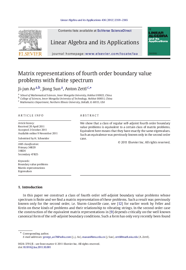 Matrix representations of fourth order boundary value problems with finite spectrum