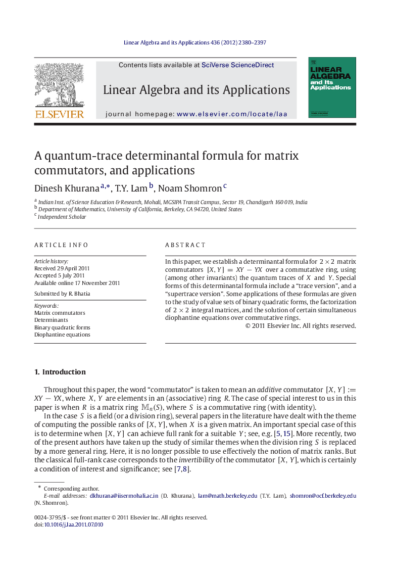 A quantum-trace determinantal formula for matrix commutators, and applications