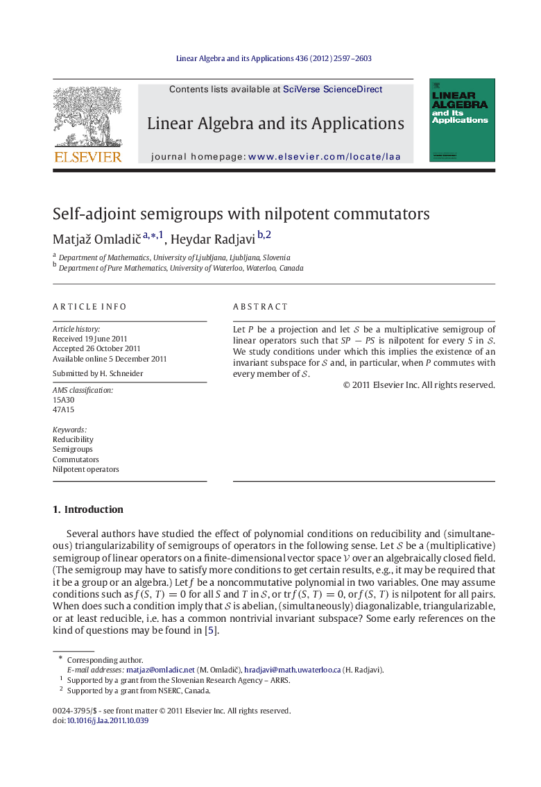 Self-adjoint semigroups with nilpotent commutators