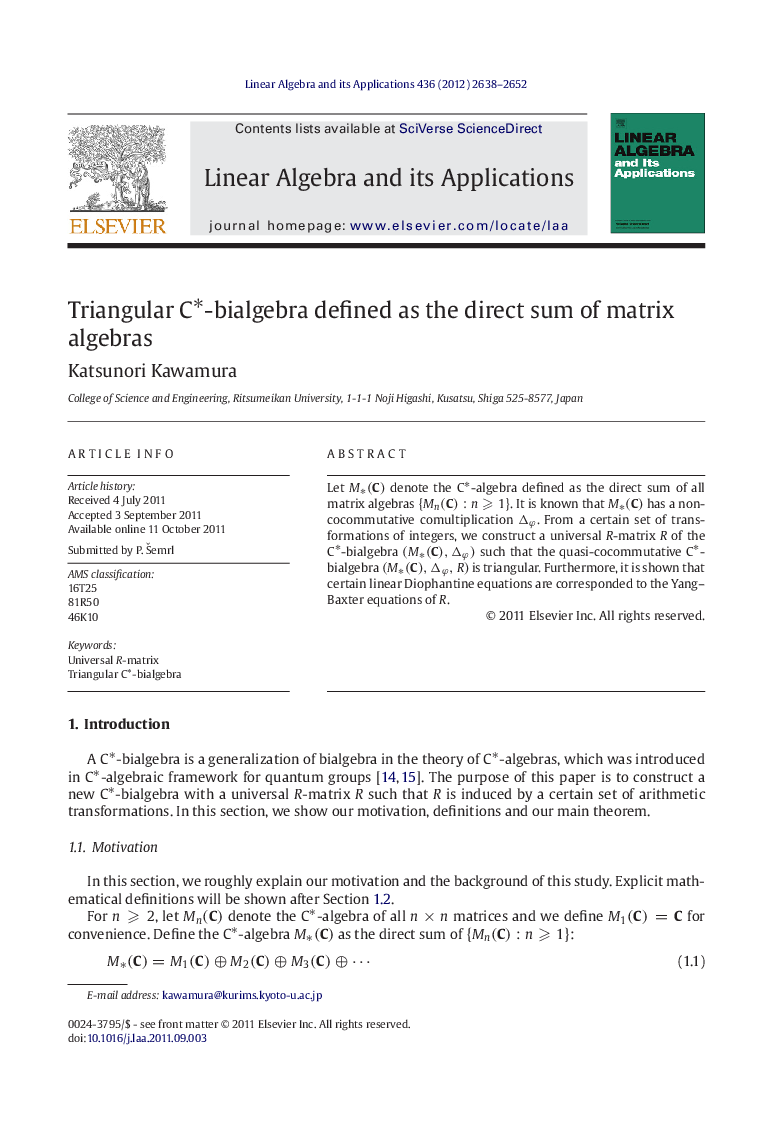 Triangular C∗-bialgebra defined as the direct sum of matrix algebras